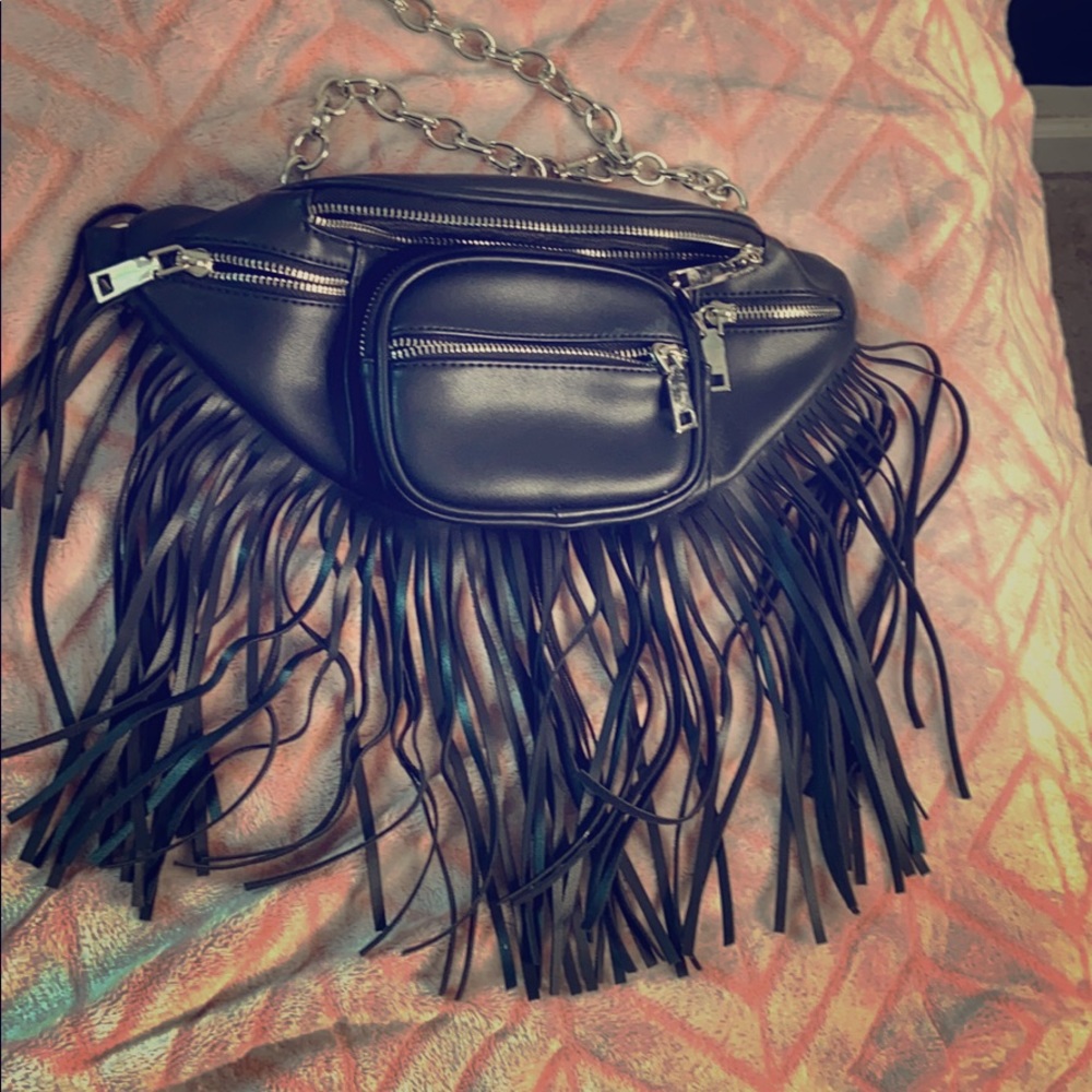 Black faux leather fanny pack